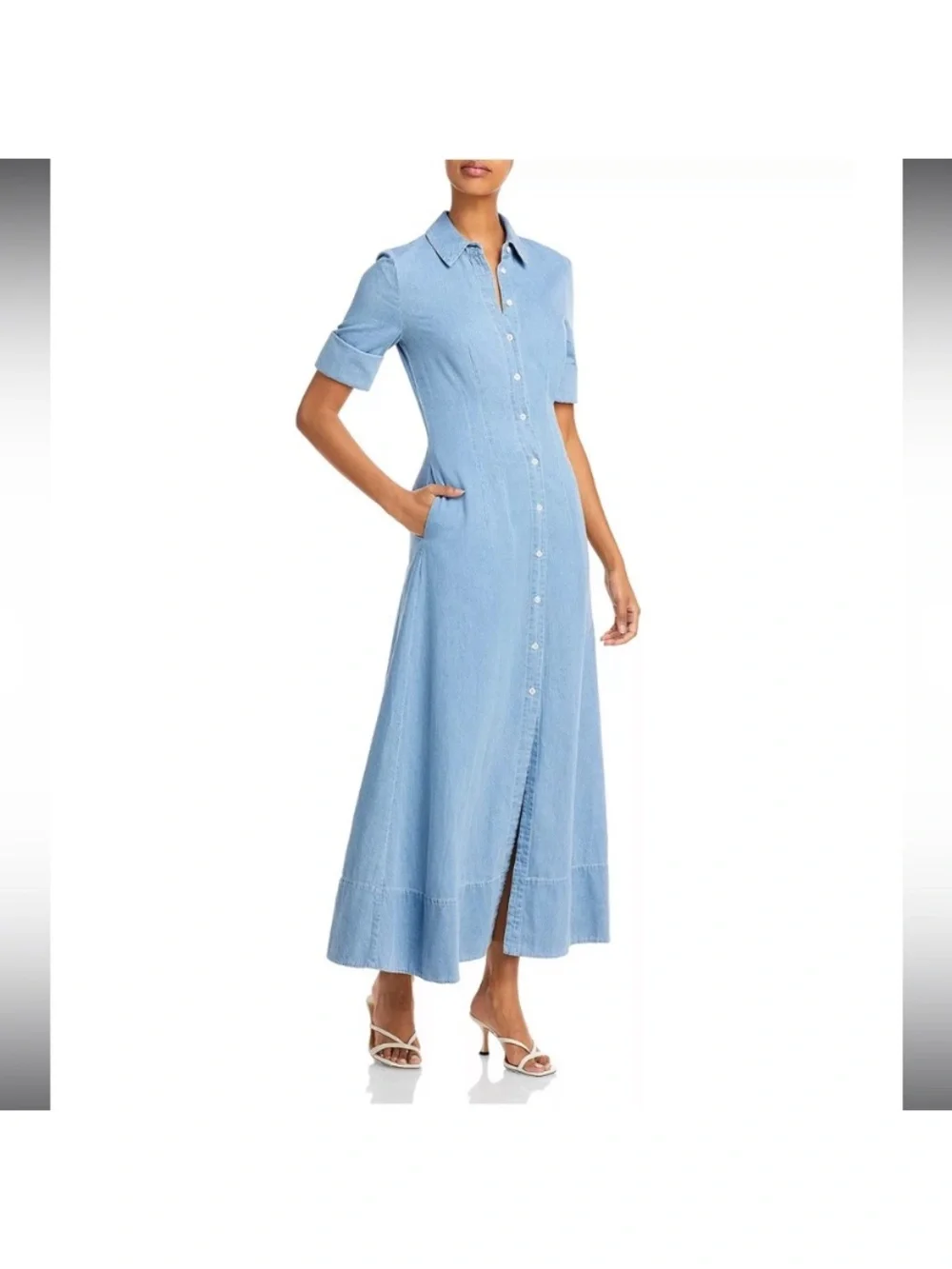 Staud Light Blue Button-Front Maxi Shirt Dress - Picture 4 of 11
